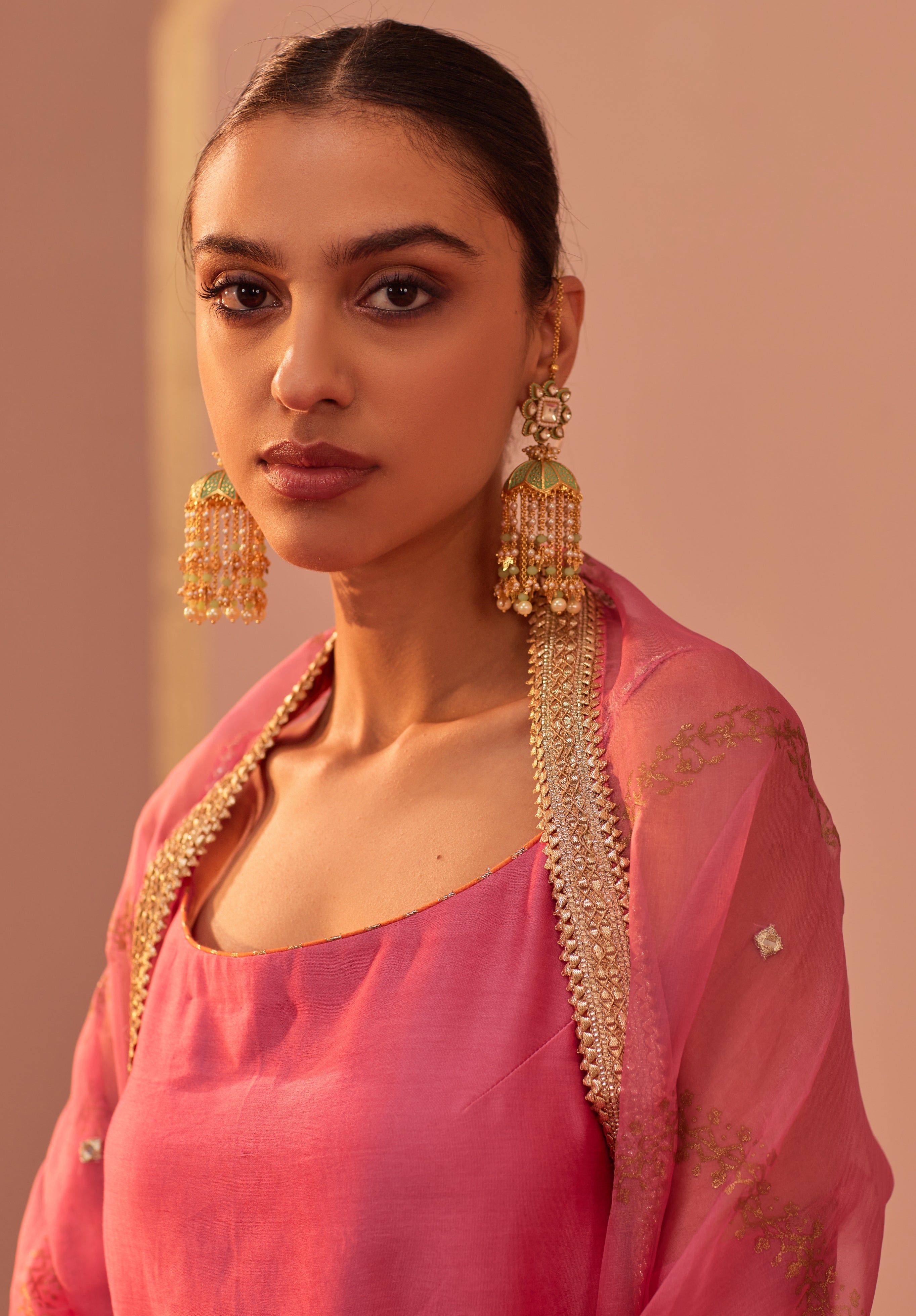 Pink Chanderi Rangreza Gharara Set