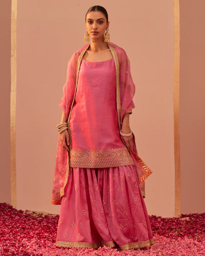 Pink Chanderi Rangreza Gharara Set