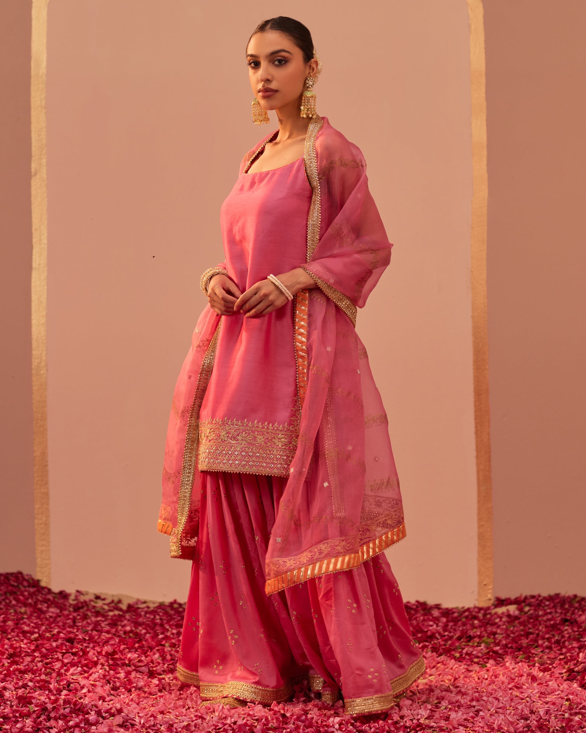 Pink Chanderi Rangreza Gharara Set