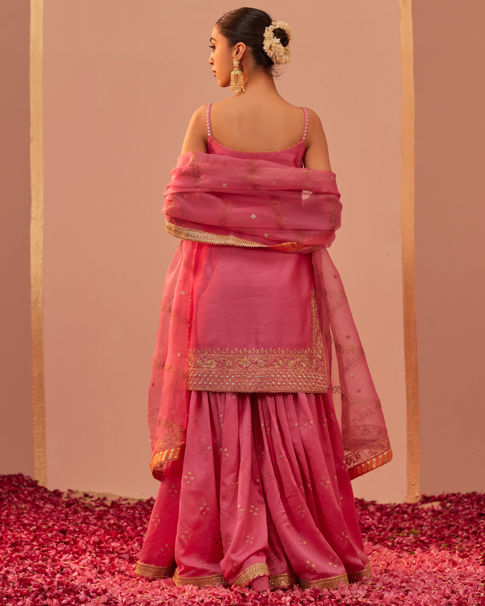 Pink Chanderi Rangreza Gharara Set