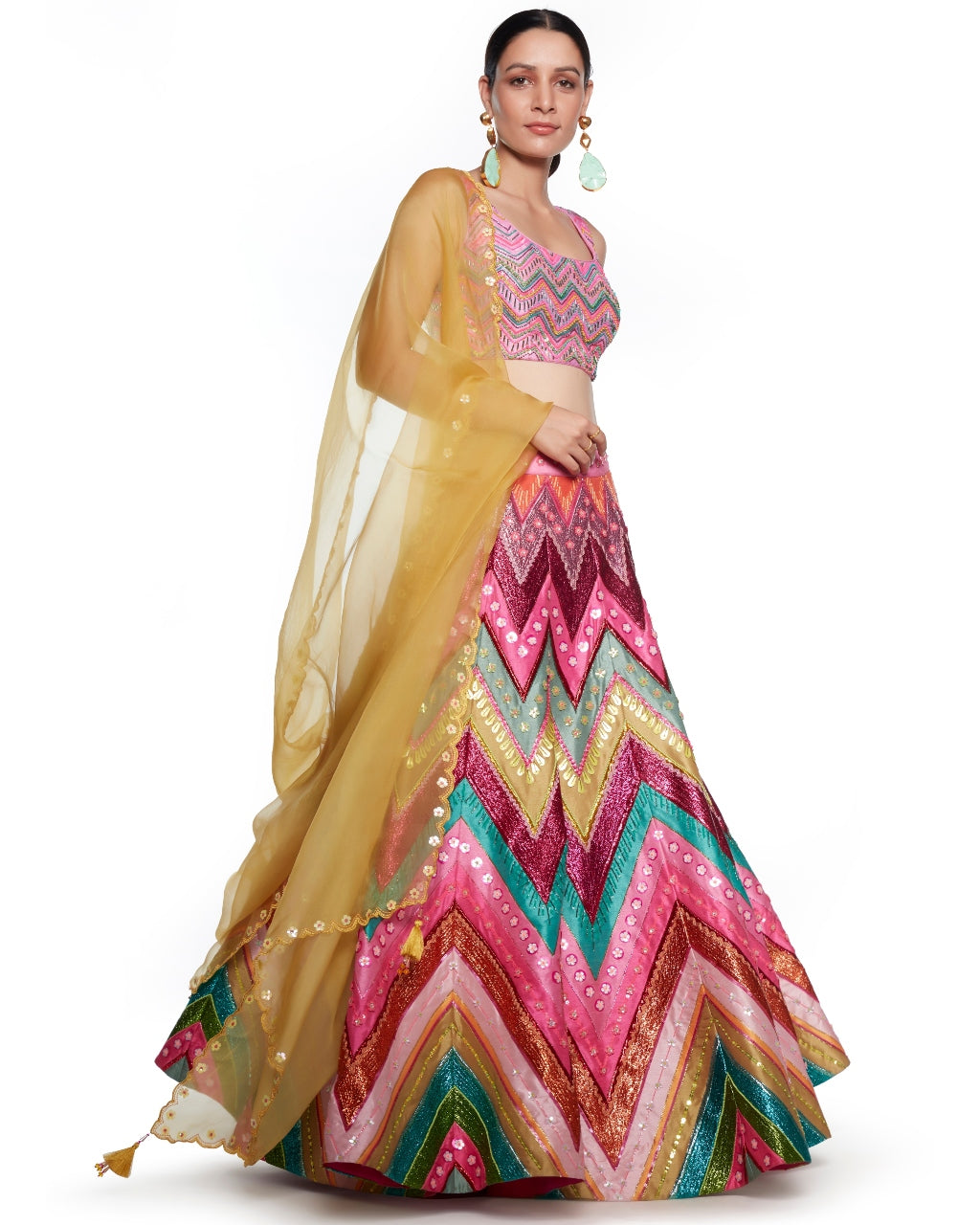 Signature Pink Chevron Embroidered Lehenga Set