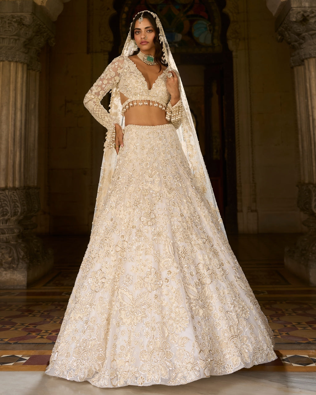 Ivory Gold Sequin Lehenga Set
