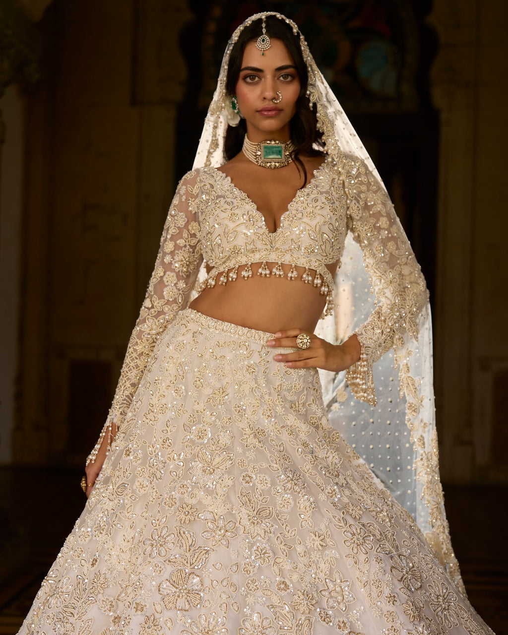 Ivory Gold Sequin Lehenga Set