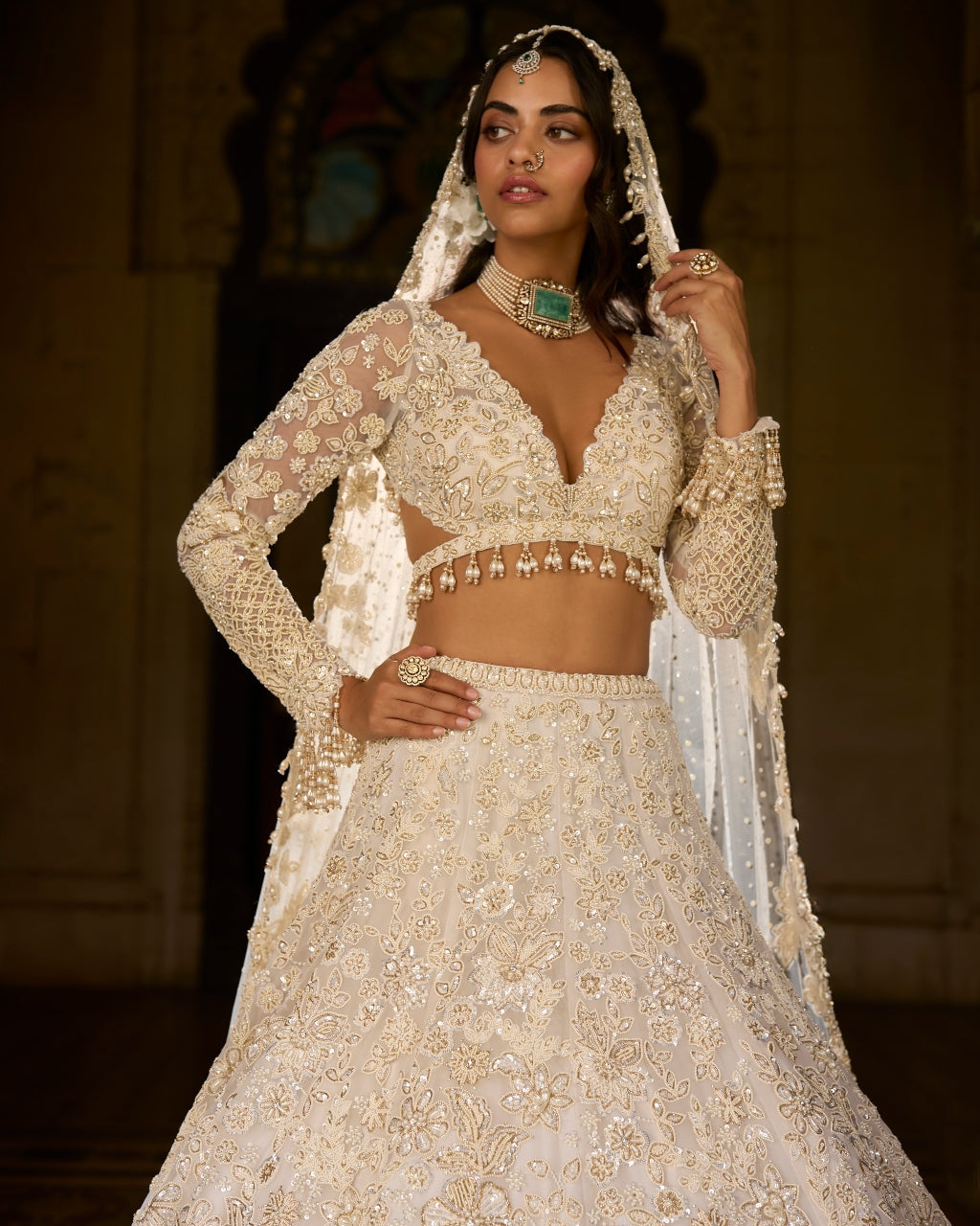 Ivory Gold Sequin Lehenga Set