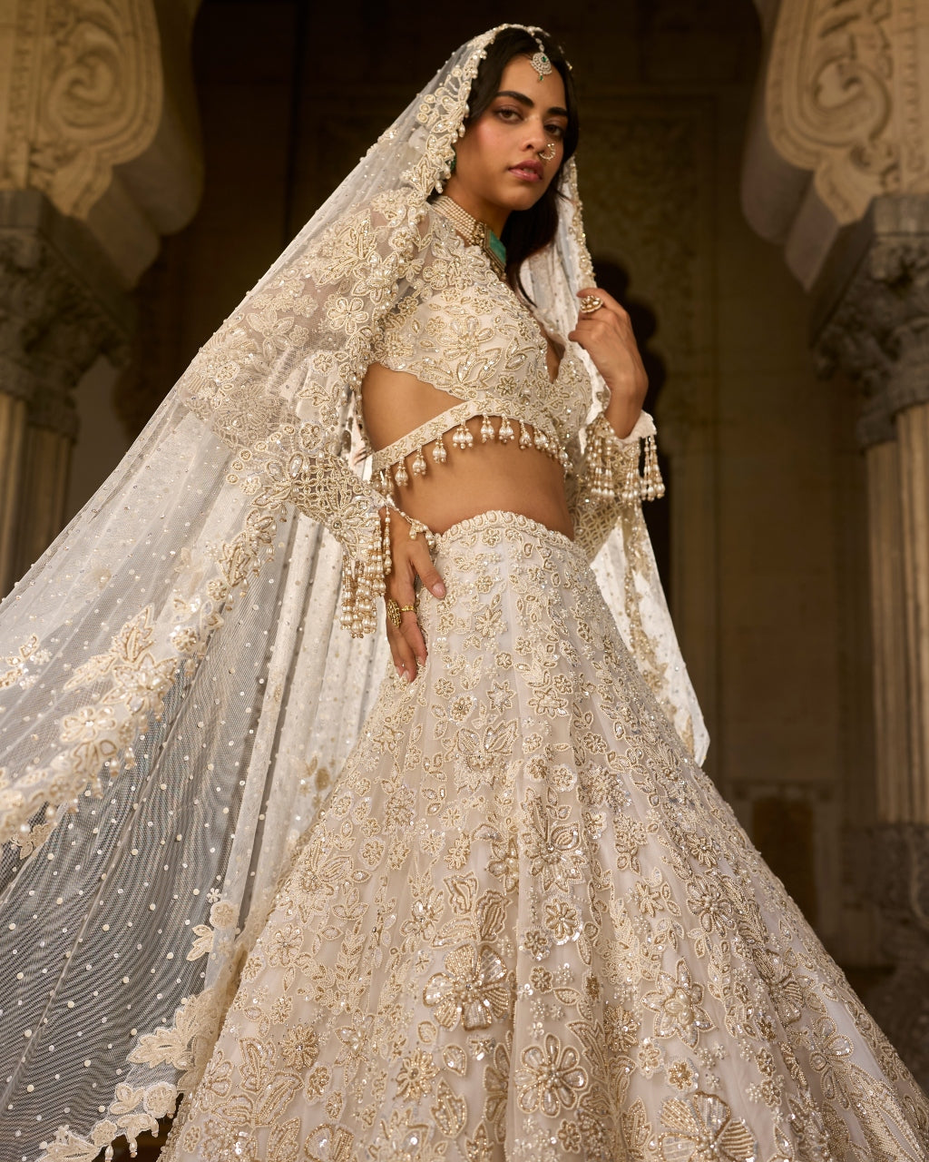 Ivory Gold Sequin Lehenga Set