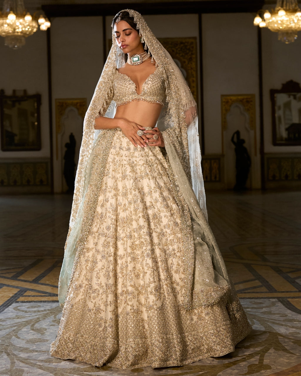 Ivory Sage Zardosi Lehenga Set