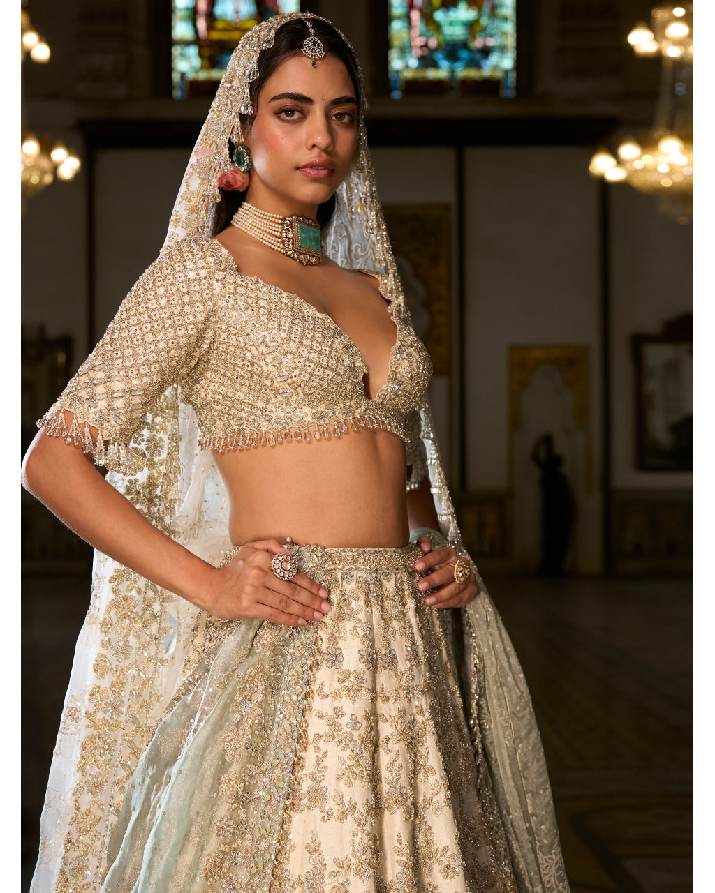 Ivory Sage Zardosi Lehenga Set