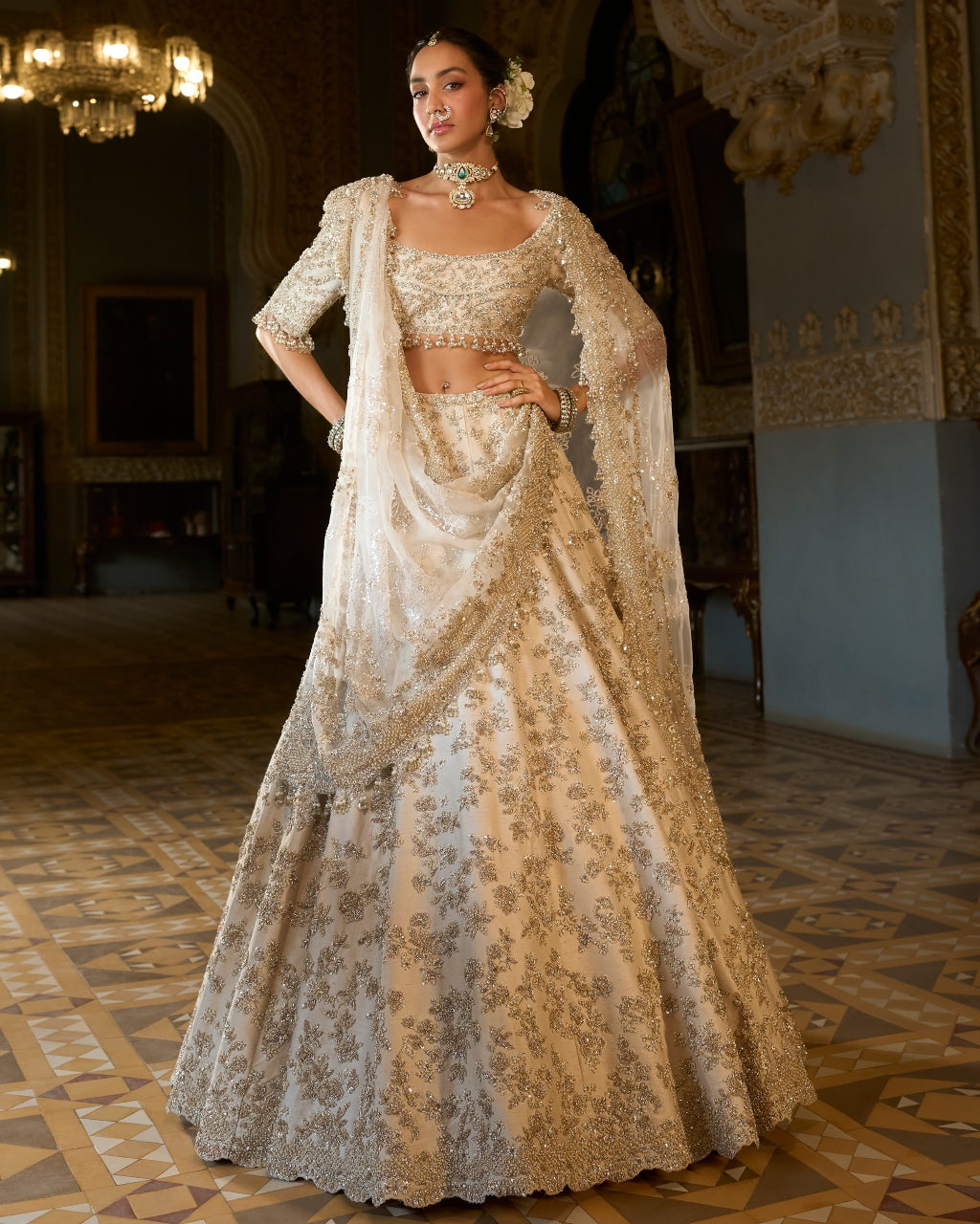 Beige Zardosi Lehenga Set
