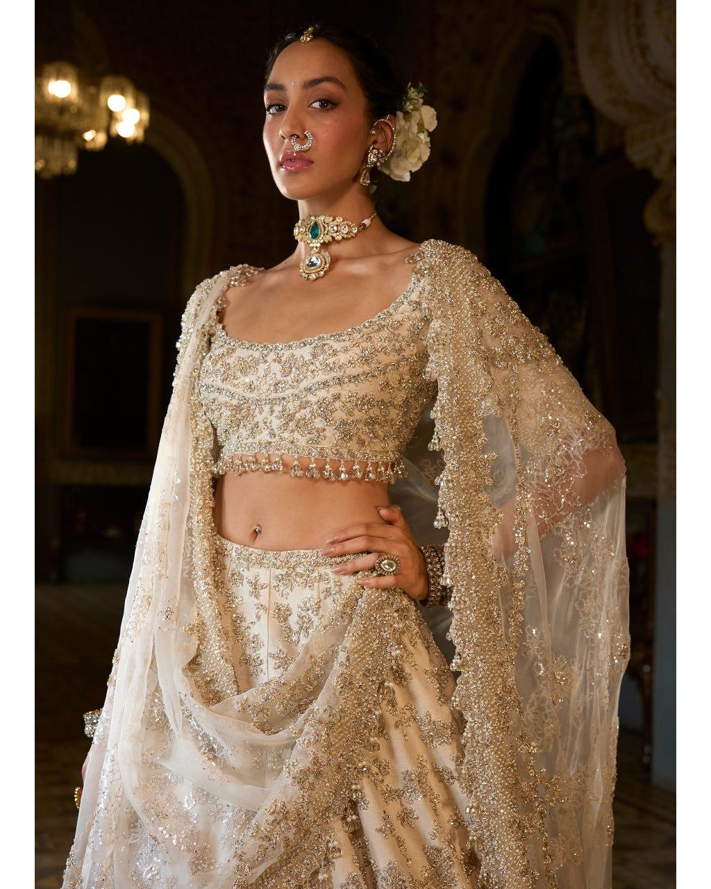 Beige Zardosi Lehenga Set