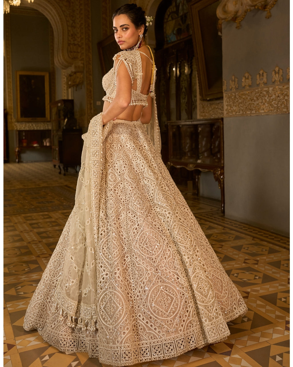Dark Beige Thread Work Lehenga Set