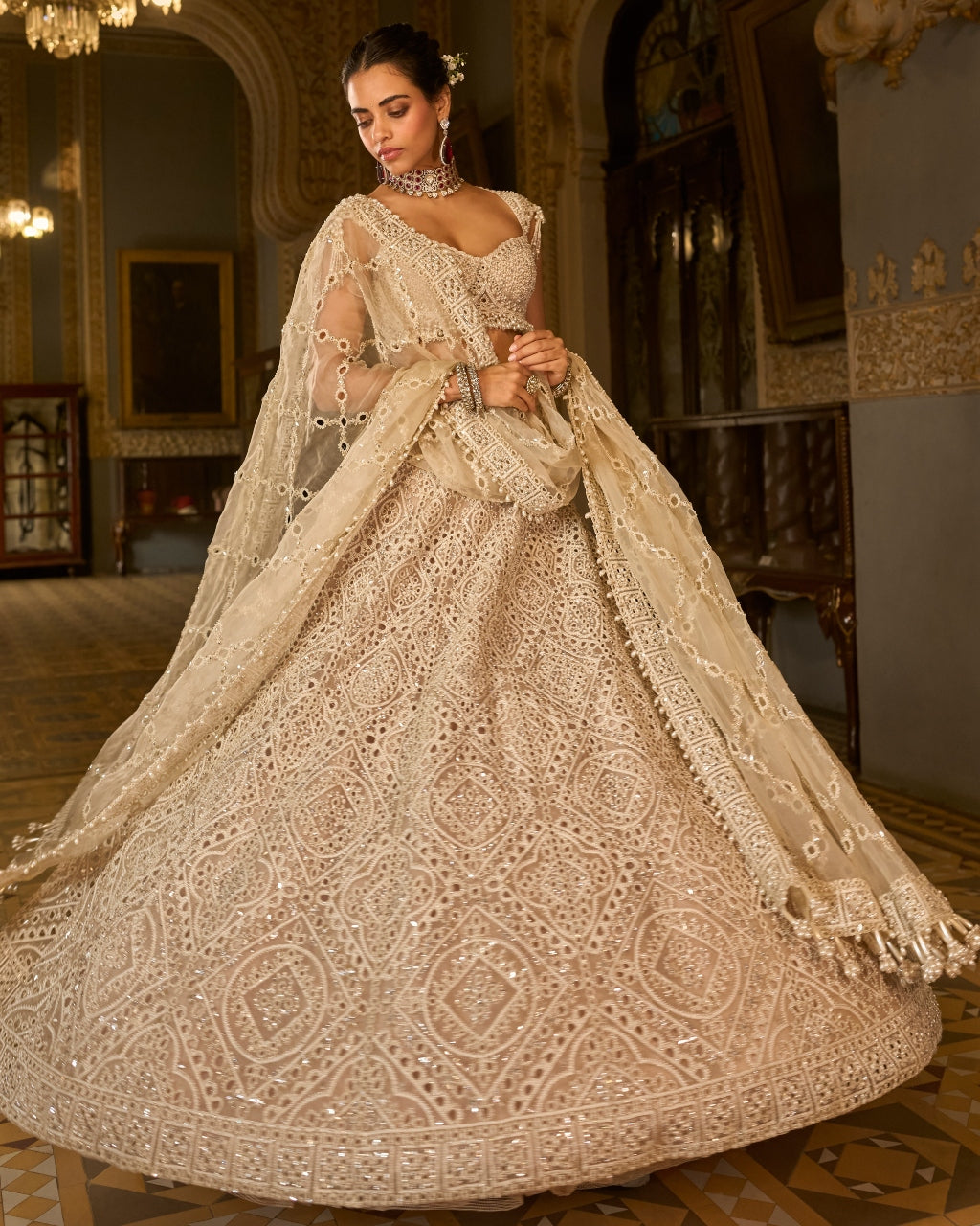 Dark Beige Thread Work Lehenga Set