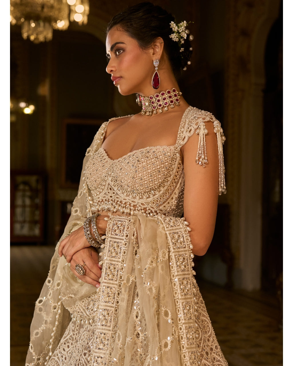 Dark Beige Thread Work Lehenga Set