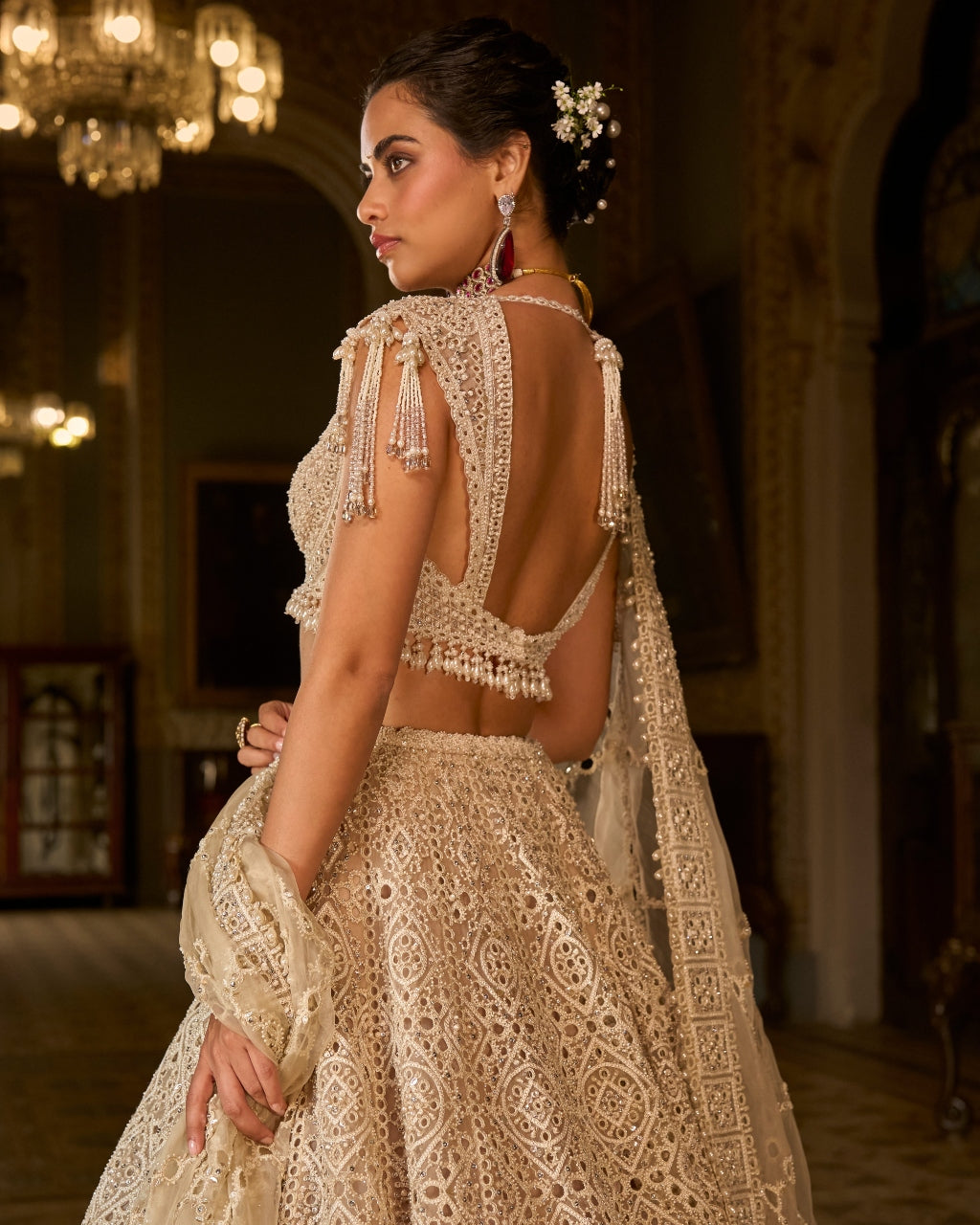 Dark Beige Thread Work Lehenga Set