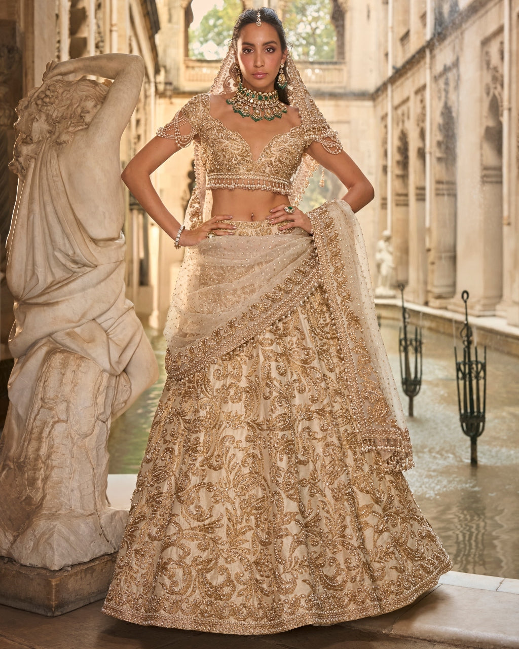 Beige & Gold Lehenga Set