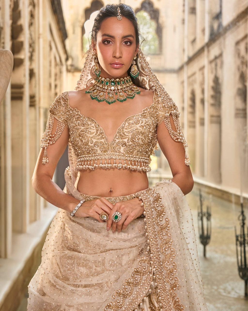 Beige & Gold Lehenga Set