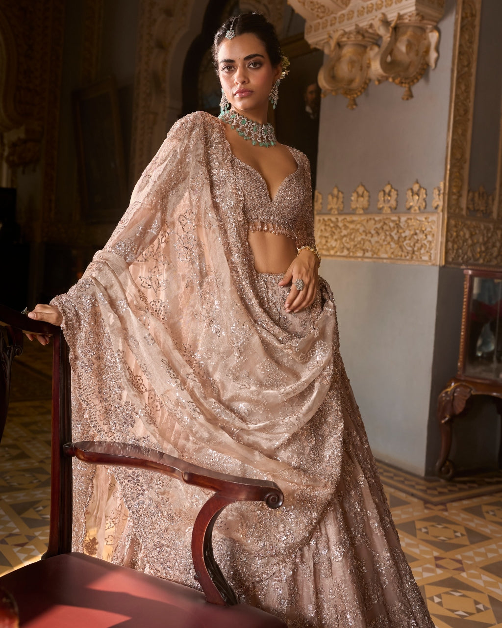 Rose Gold Tissue Lehenga Set