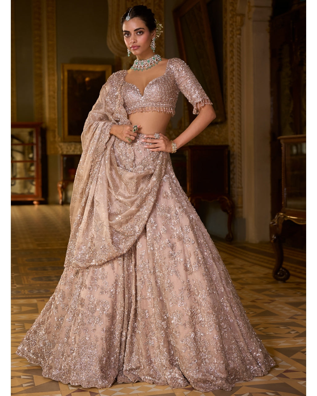 Rose Gold Tissue Lehenga Set