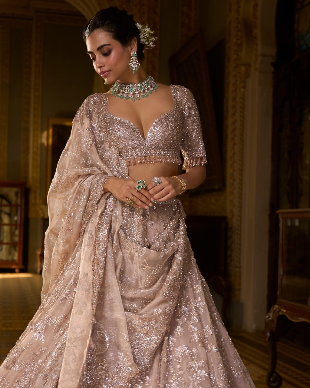 Rose Gold Tissue Lehenga Set