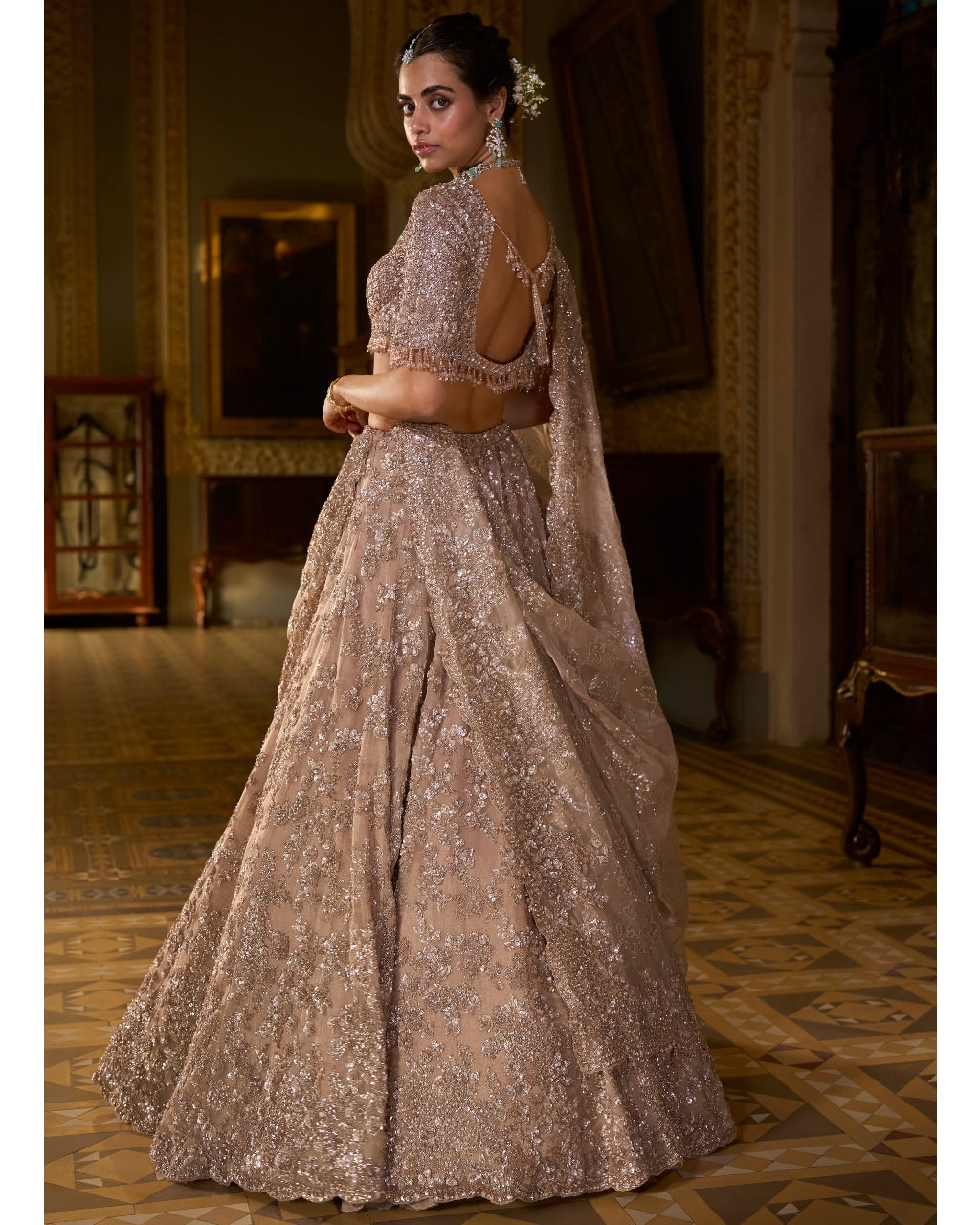 Rose Gold Tissue Lehenga Set