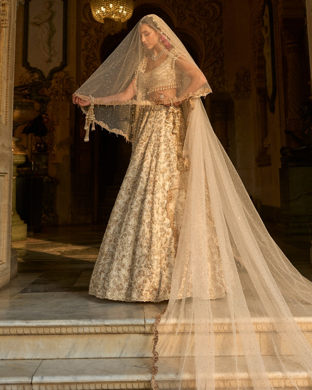 Ivory Gold Floral Zardosi Lehenga Set