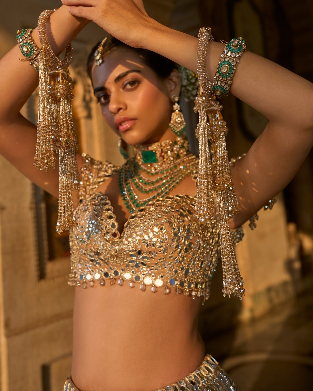 Gold Mirror Work Lehenga Set