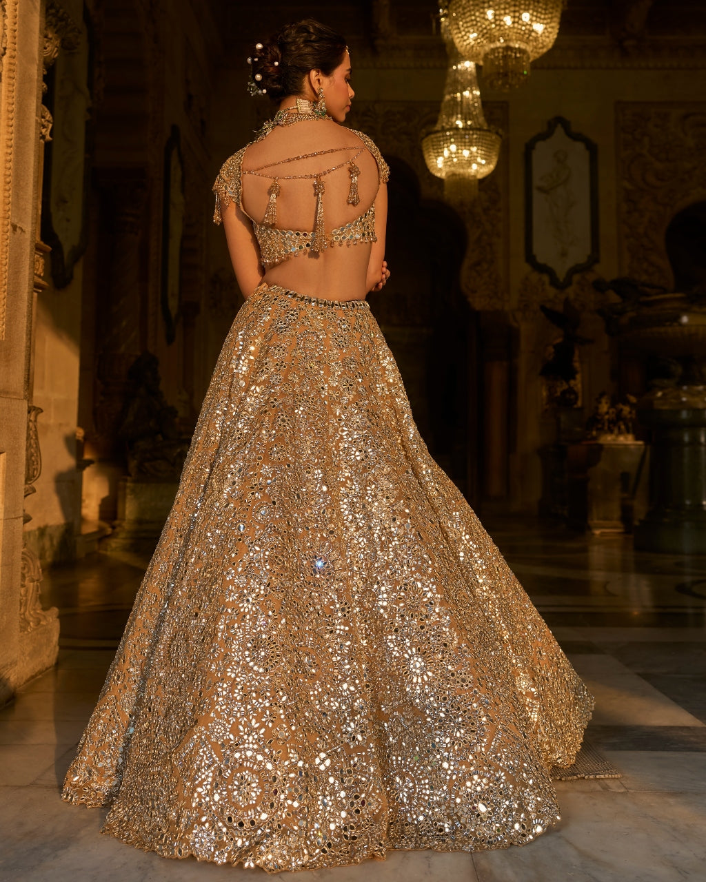 Gold Mirror Work Lehenga Set