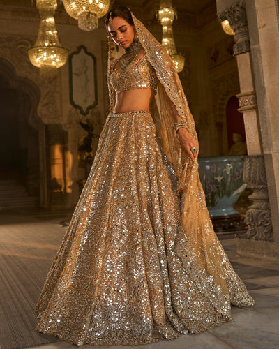 Gold Mirror Work Lehenga Set