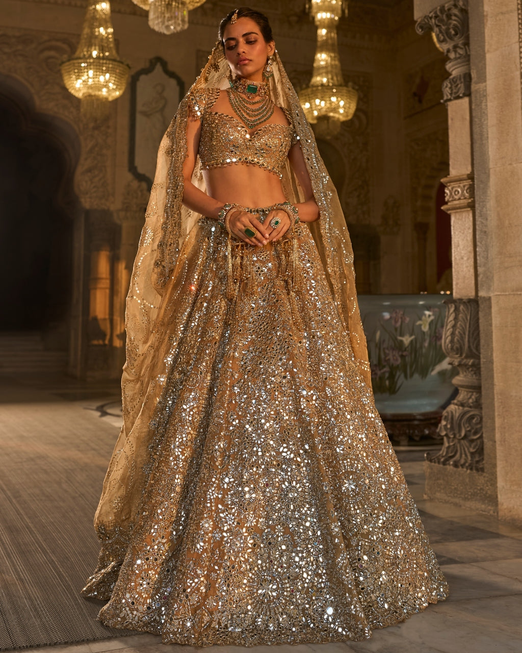 Gold Mirror Work Lehenga Set