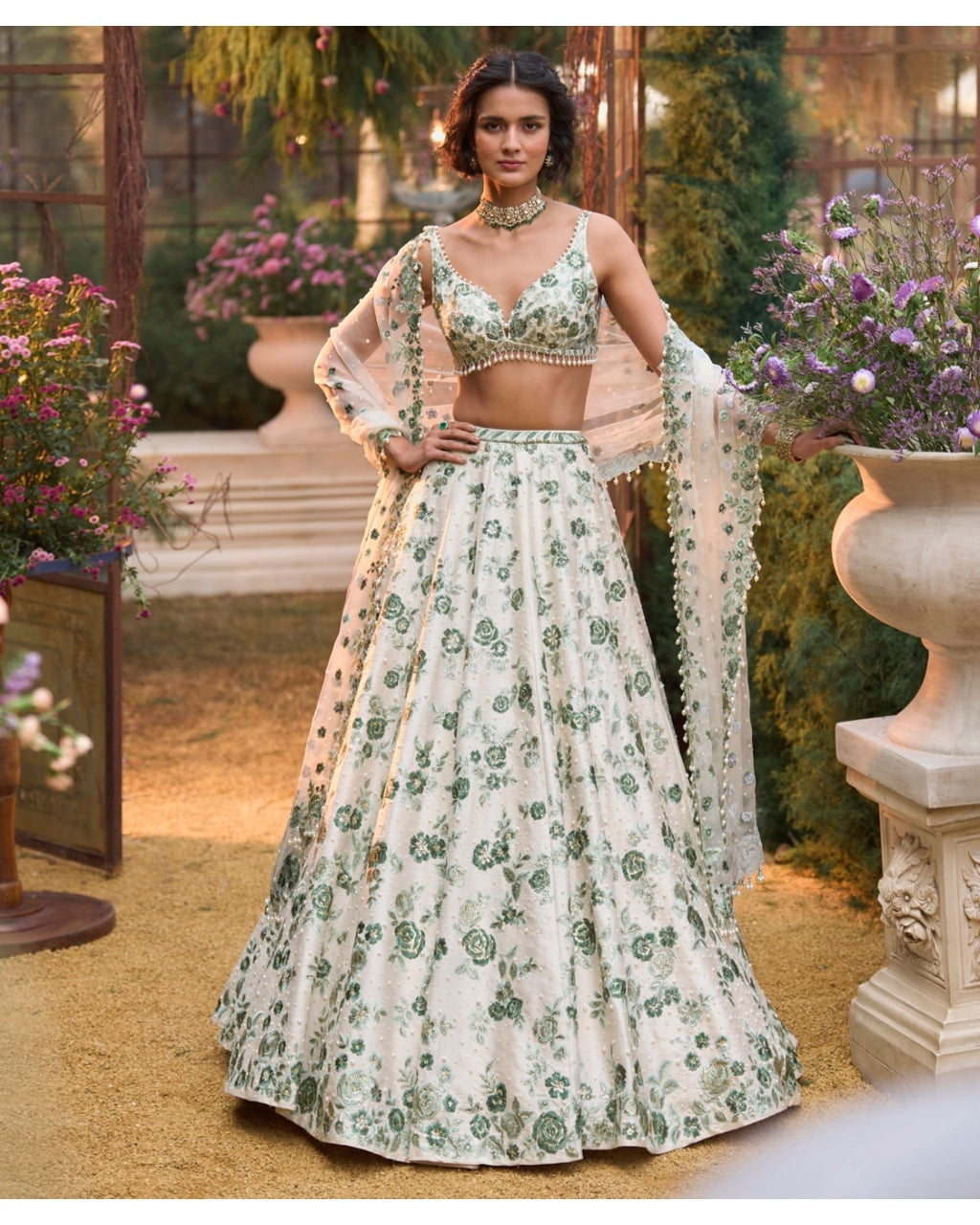 Light Emerald Floral Lehenga Set