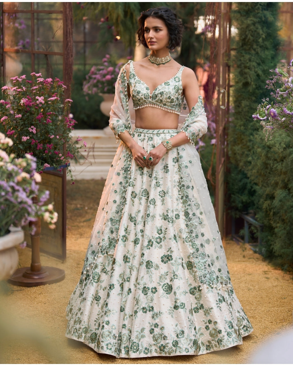 Light Emerald Floral Lehenga Set