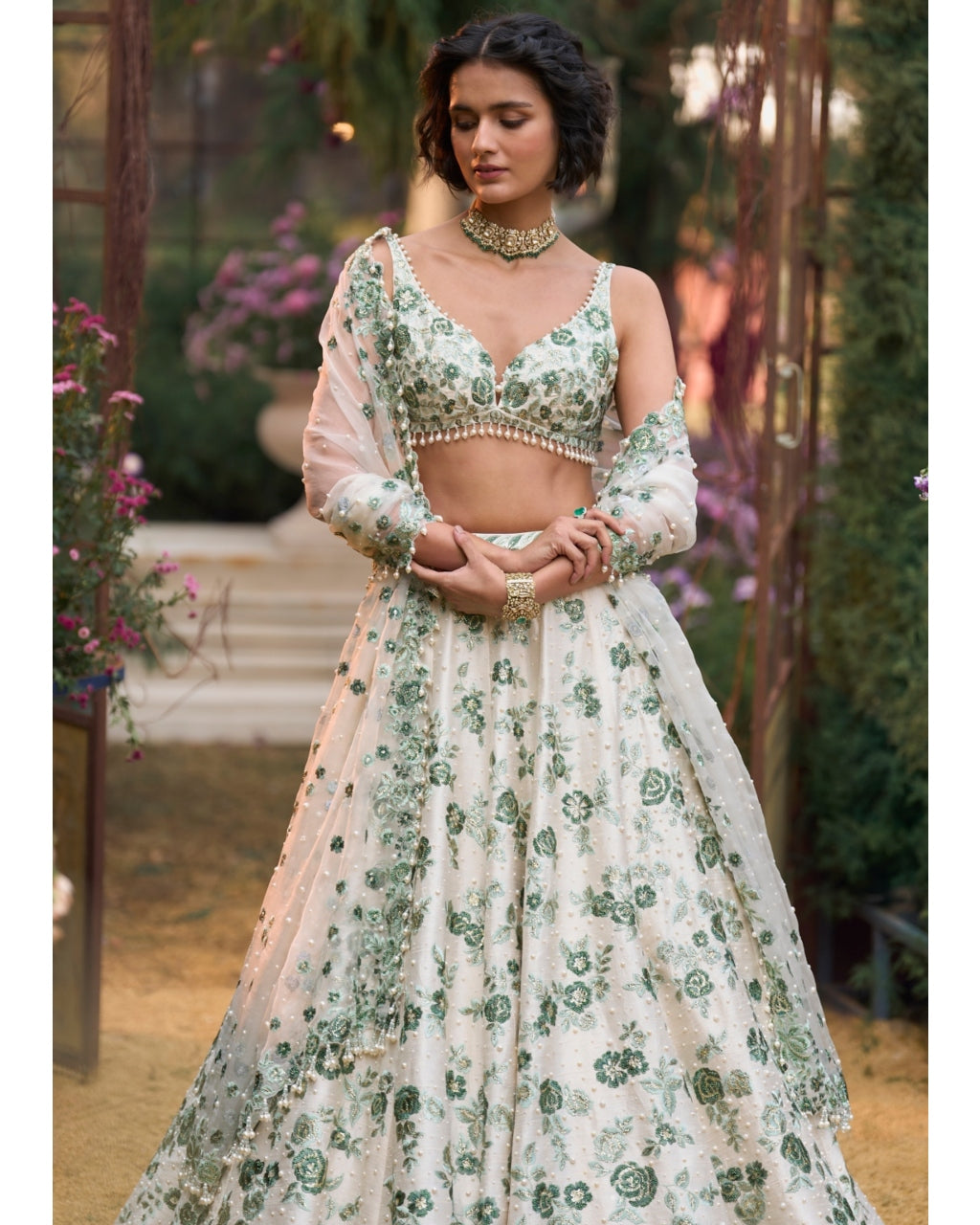Light Emerald Floral Lehenga Set