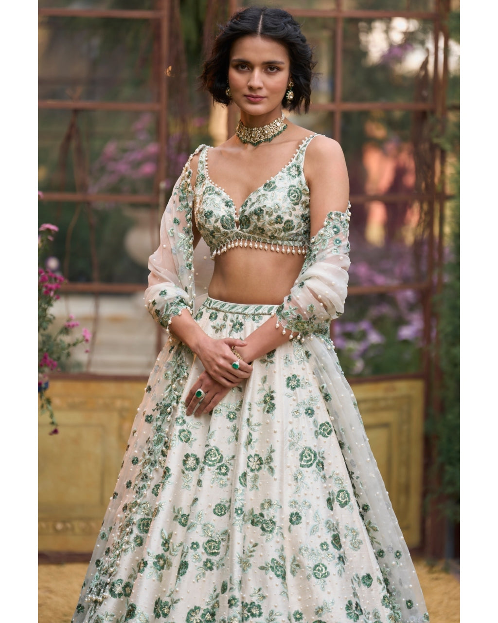 Light Emerald Floral Lehenga Set