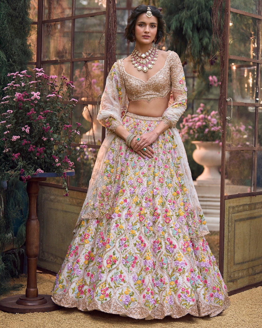 Multi-Coloured Floral Lehenga Set