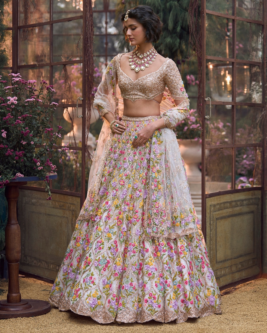 Multi-Coloured Floral Lehenga Set