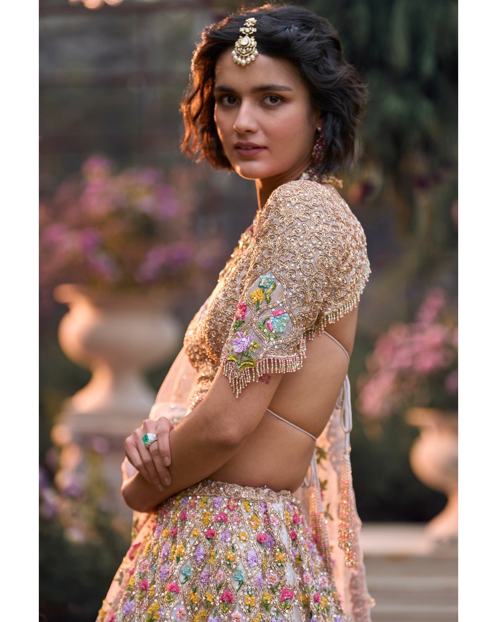 Multi-Coloured Floral Lehenga Set