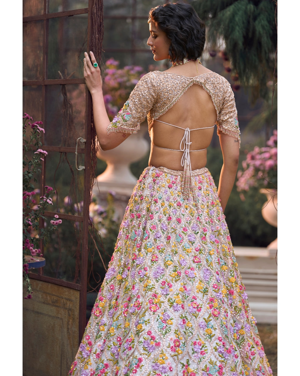 Multi-Coloured Floral Lehenga Set