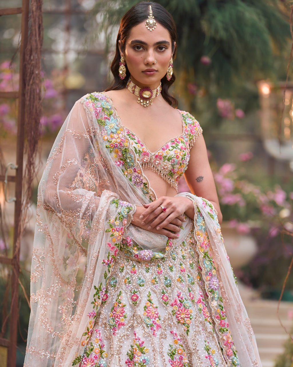 Multi-Coloured Floral Lehenga Set