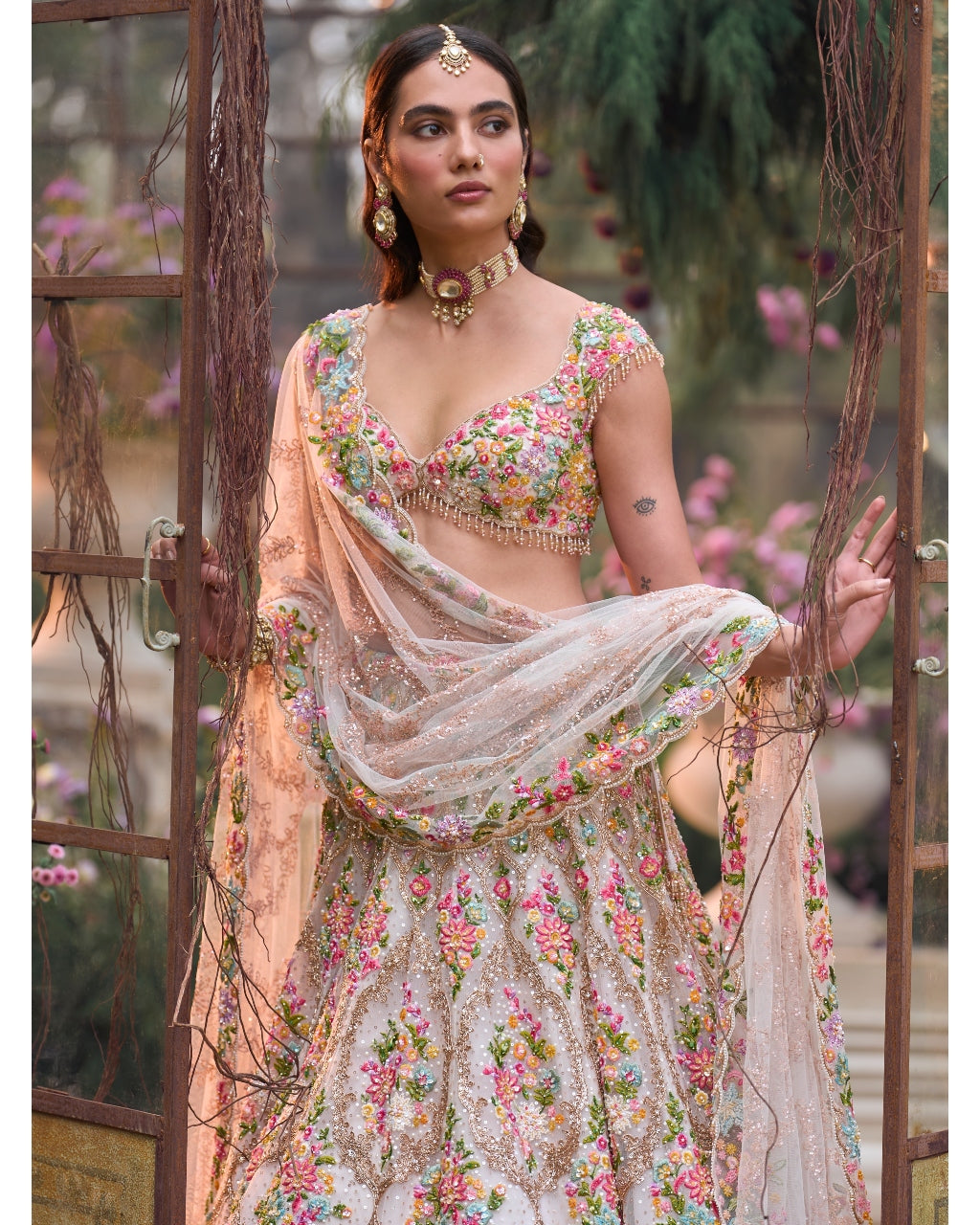 Multi-Coloured Floral Lehenga Set