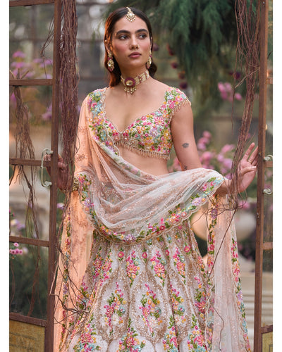 Multi-Coloured Floral Lehenga Set