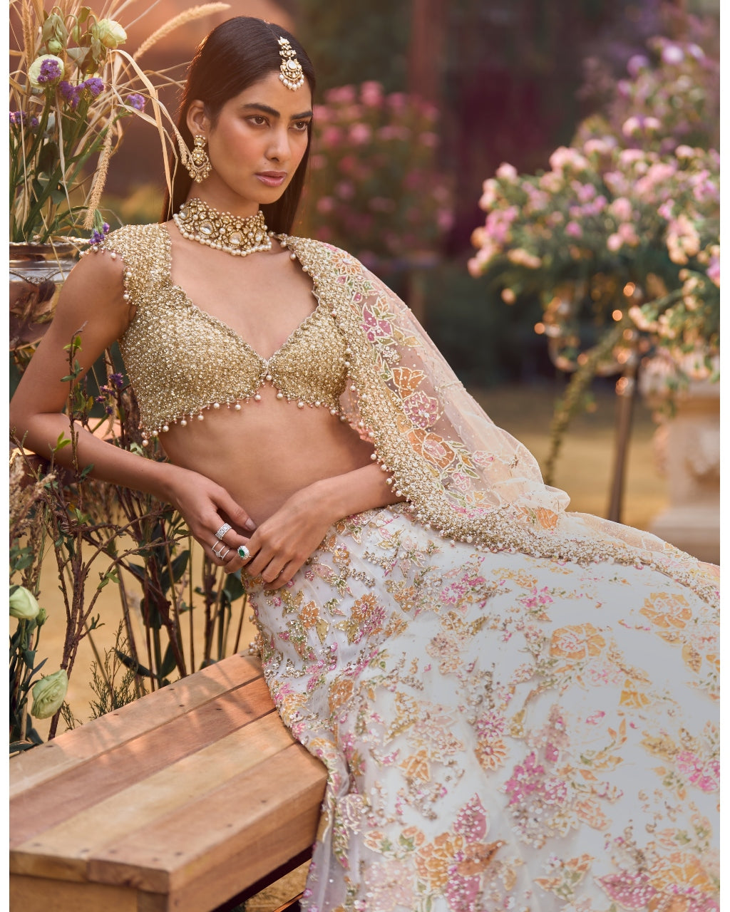 Multi-Coloured Applique Lehenga Set