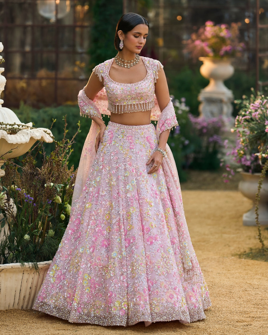 Powder Pink Sequin Lehenga Set