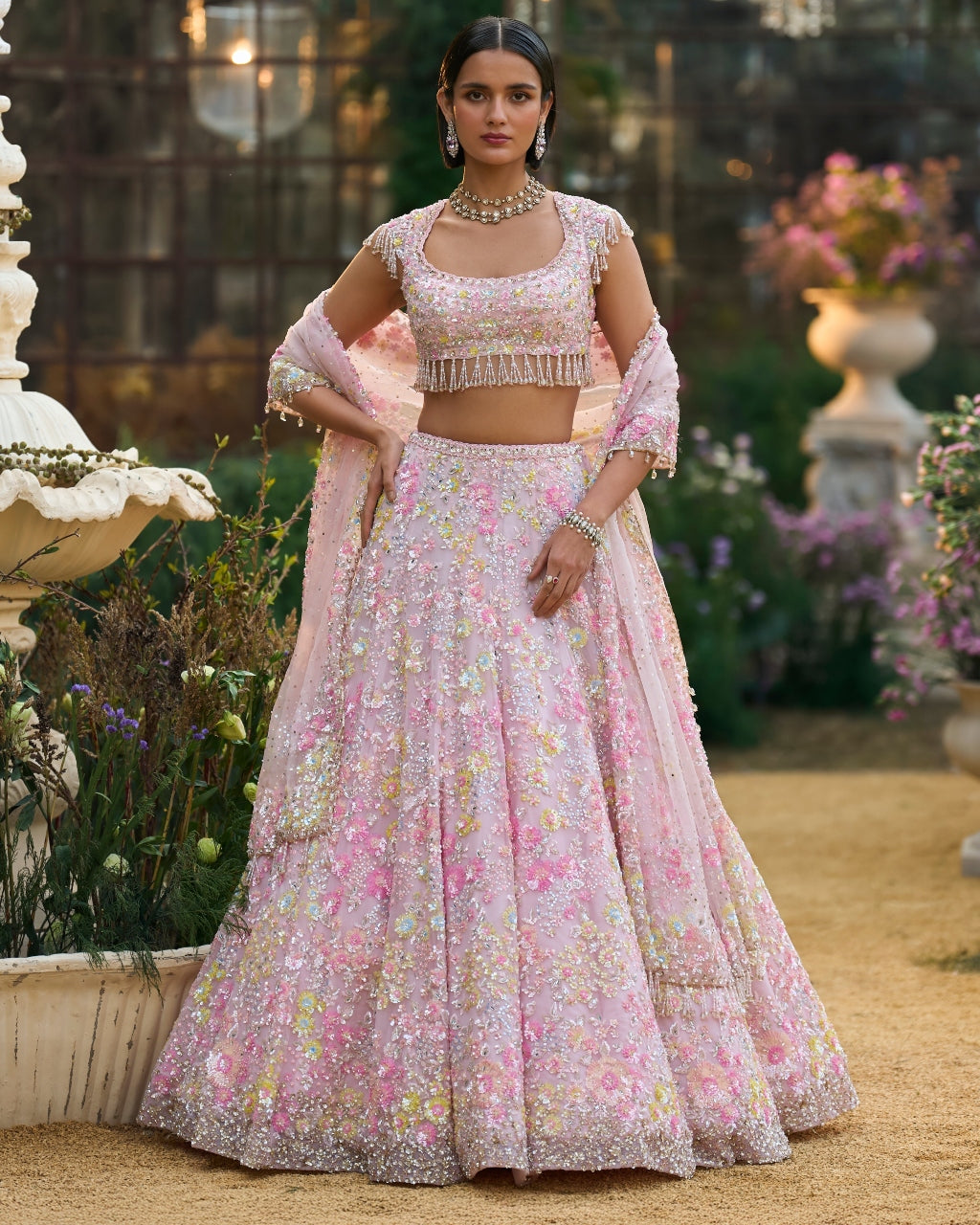 Powder Pink Sequin Lehenga Set