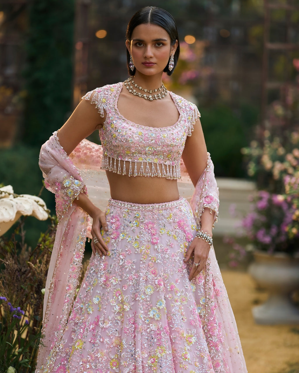Powder Pink Sequin Lehenga Set