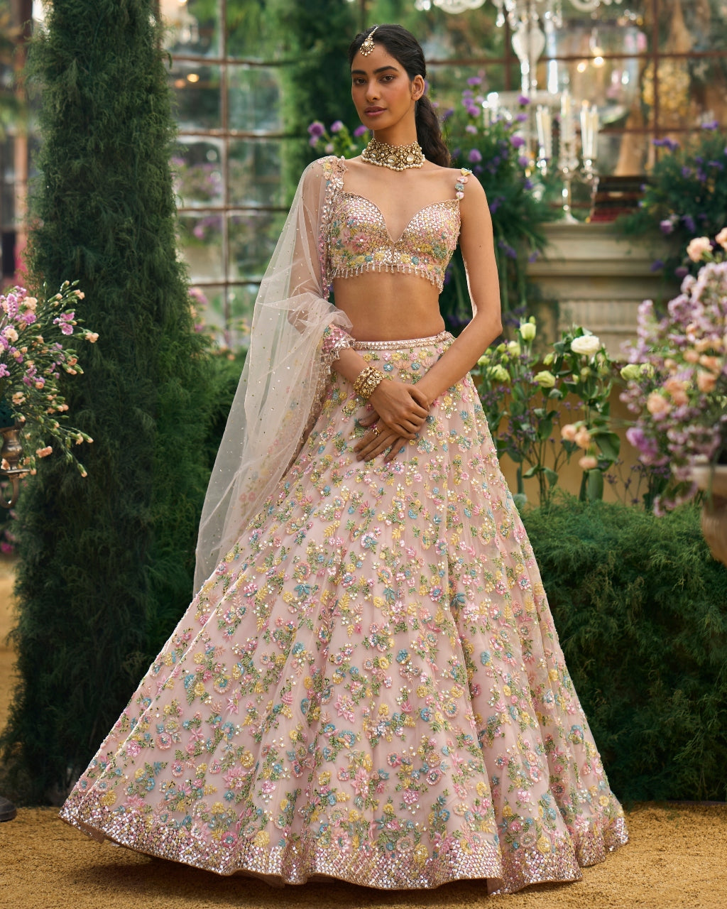 Powder Peach Floral Lehenga Set