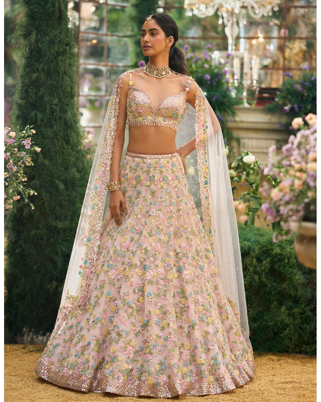 Powder Peach Floral Lehenga Set