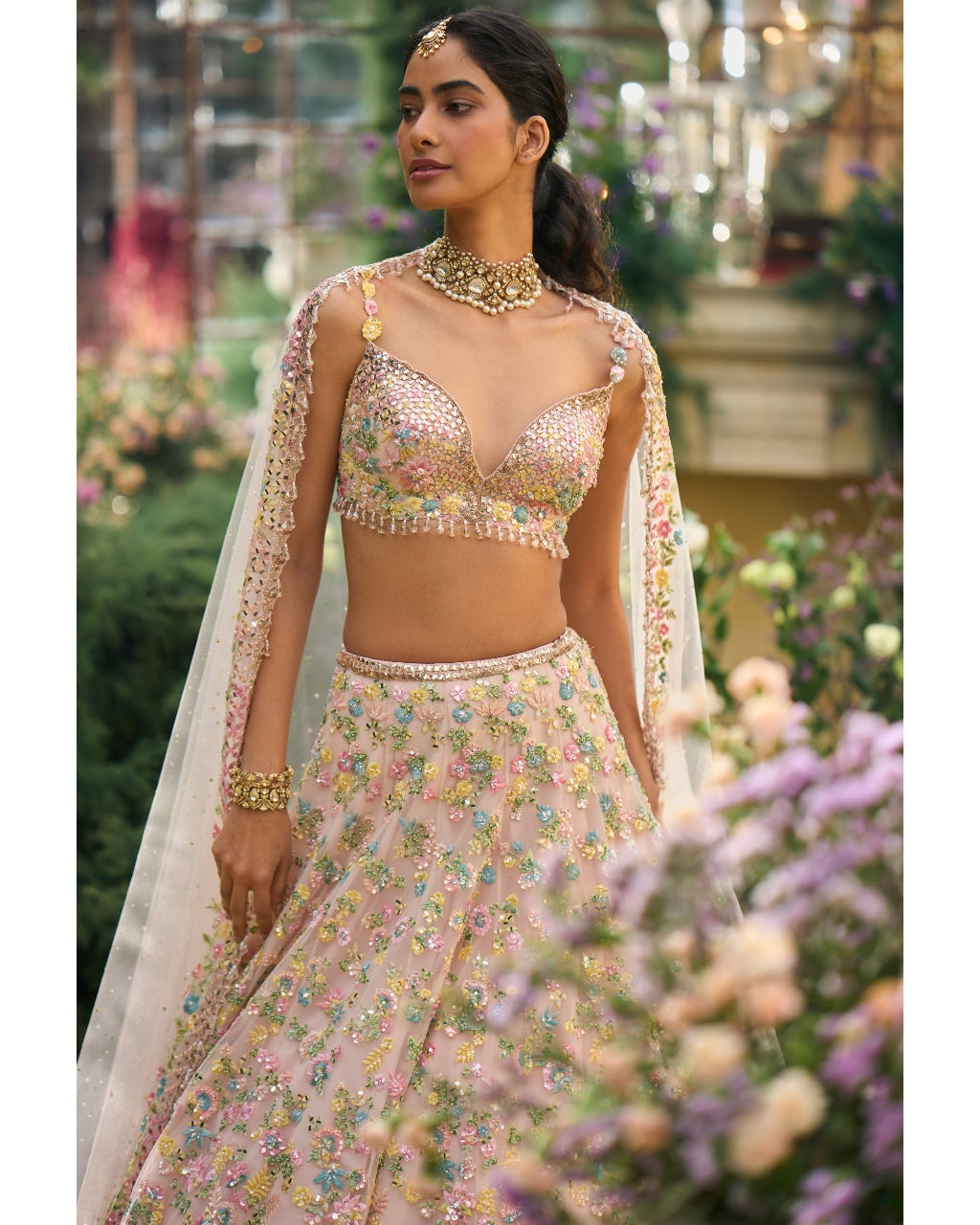 Powder Peach Floral Lehenga Set