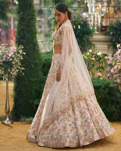 Powder Peach Floral Lehenga Set