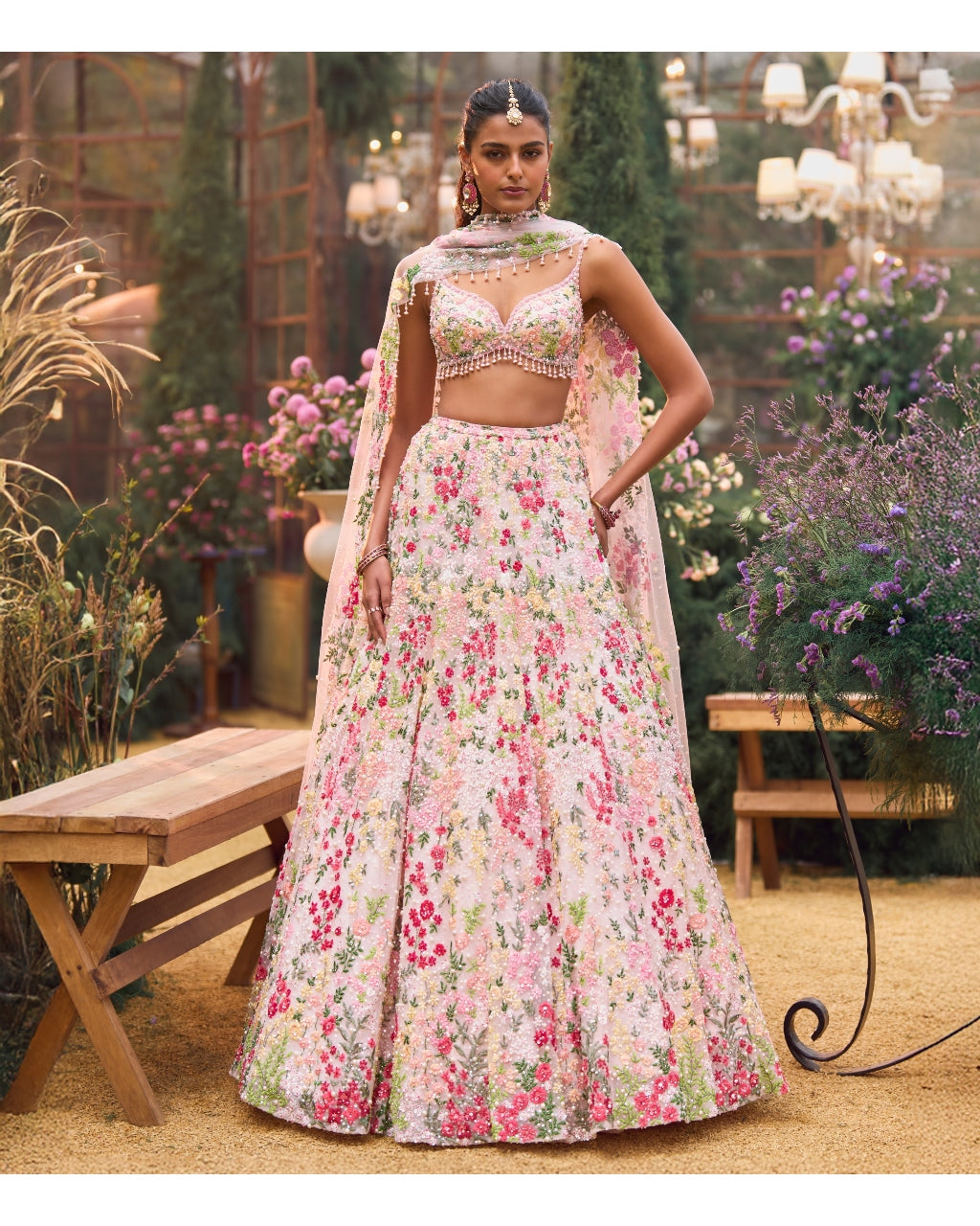 Powder Peach Multi-Coloured Lehenga Set
