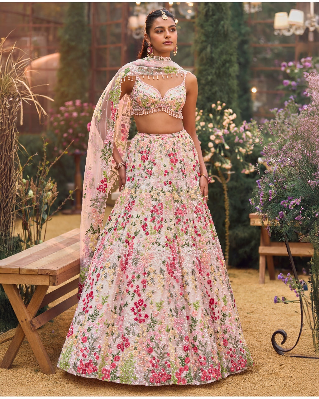 Powder Peach Multi-Coloured Lehenga Set