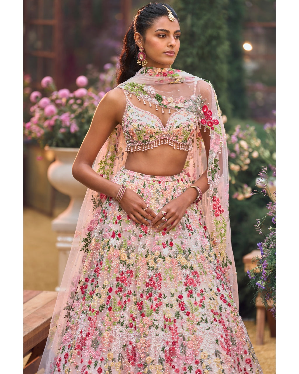 Powder Peach Multi-Coloured Lehenga Set